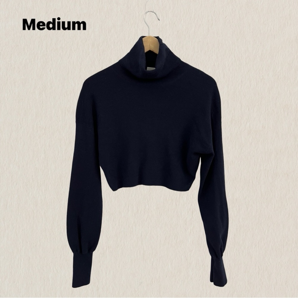Wilfred Navy Cropped Turtle Neck Sweater Size Medium